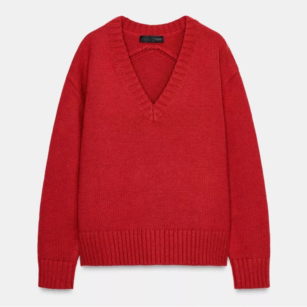 Zara wool blend oversized knit v-neck sweater